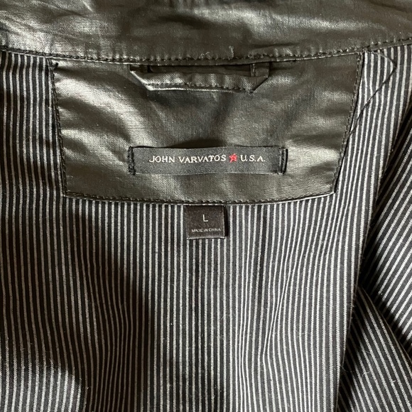 John Varvatos Vegan Leather-Looking Black Waxed Linen Jacket Raincoat L - Picture 7 of 8